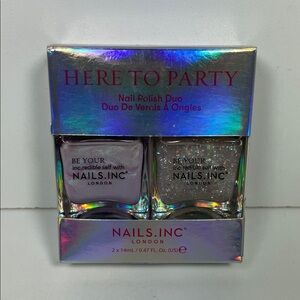 NWT Nails Inc “Here to Party” Nail Polish Duo - Pink and Silver glitter